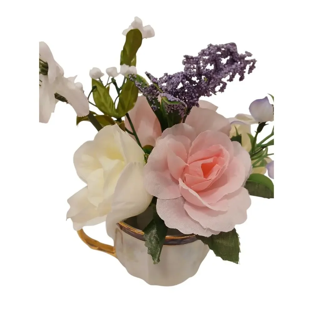 Mary Pop-Ins Tea Cup Floral Arrangement pink white